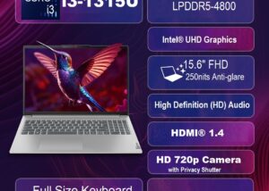 I82X700BVPS IdeaPad Slim 3 15IRU8 8GB DDR5 RAM Lenovo IdeaPad Slim 3 15IRU8 Laptop Intel Core i3-1315U|  8GB DDR5 RAM 256GB SSD | 15.6" FHD TN Display | Integrated Intel® UHD Graphics | DOS  | ENGLISH | Keyboard - Arctic Grey