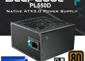 R-PL550D-FC0B-EU DeepCool PL550D 550W PSU 80 PLUS BRONZE DeepCool PL550D ATX3.0 550W PSU 80 PLUS BRONZE ; ATX12V V3.0 with Native PCIe 5.0 Power Connector rated for 300W; Hydro Bearing 120mm Fan ; Full Protection OPP, OVP, SCP, OTP ...etc ; Non-Modular | BLACK