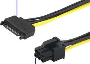 CAB-SATA-15PTO6PIN SATA 15-Pin Male to 6-Pin Male Graphics Card SATA 15-Pin Male to 6-Pin Male Graphics Card Power Cord ,  15-P to 6-P Reverse Power Supply Cable Express (PCI-E) Graphics Card Extension Cable , 20cm 