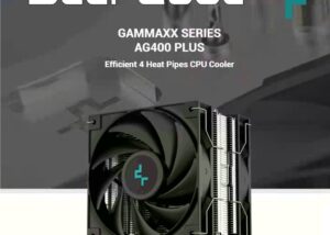 R-AG400-BKNNMD-G AG400 PLUS Single Tower 120mm CPU Cooler 220W DeepCool AG400 PLUS ; Single Tower 120mm CPU Cooler ; up to 220W of Heat Dissipation ; 4 Direct Touch Heat Pipes ; High Efficiency Silent PWM Fans 500-2000 RPM 75.89 CFM ; Aluminum Matrix Fins Array with  Checkerboard Design | Silver & Black