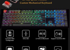 K5M-H1 K5 Max Mechanical Keyboard Gateron Red Switch Keychron K5 Max Gaming Mechanical Keyboard , 104 Keys RGB Backlit , 2.4 GHz Wireless, Bluetooth 5.1, and Wired Connections , QMK Customizable  , Hot-Swappable Low-profile Gateron Red Switches , PBT Keycaps , IXPE Foam , Supports macOS, Windows, and Linux 