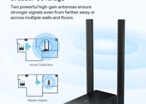 ARCHER-TX20U-PLUS Archer TX20U Plus AX1800 WiFi 6 USB Adapter TP-Link Archer TX20U Plus WiFi 6 USB Adapter for Desktop PC -  AX1800 Wireless Network Adapter with 2.4GHz, 5GHz, High Gain Dual Band 5dBi Antenna, WPA3, Supports Windows 