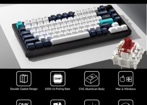 Keychron Q1 Max Hotswap Wireless RGB Mechanical Keyboard with Knob 75% Layout (84 Keys) , Aluminum Frame , 2.4 GHz Wireless Connection or Bluetooth 5.1 or Type-C wired Connectivity , Gateron Jupiter Red Switches , KSA Double-shot PBT Keycaps , Windows Mac OS | Q1M-M1