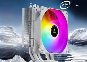 FROZEN-T4-BK T4 WHITE CPU AIR COOLER 4 Copper Heatpipes SEGOTEP FROZEN TOWER T4 - WHITE CPU AIR COOLER - 4 Copper Heat pipes (6mm), 154mm height - Hydraulic Mute Bearing - 120mm RGB Fix Rainbow Fan - TDP 165W - Aluminum Heatsink- Asymmetrical Construction Design - WHITE