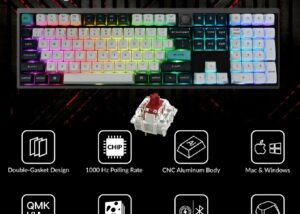 Q6M-M1 Customizable MX RGB Keyboard Red Switches Keychron Q6 Max QMK/VIA Wireless Customizable Mechanical RGB Keyboard with Gateron Jupiter Red Switches 100% Full-size Layout; Full Aluminum Body ; Hot-Swappable Double-shot PBT keycaps ; 256KB Flash Core ; 1000Hz Polling Rate 2.4 GHz wireless, Bluetooth 5.1, and Type-C wired Connectivity ; Double-gasket ; for Mac & Windows 