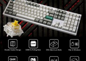 Q6M-P4 Customizable MX RGB Keyboard Banana Switch Keychron Q6 Max QMK/VIA Wireless Customizable Mechanical RGB Keyboard with Gateron Jupiter Banana Switches 100% Full-size Layout; Full Aluminum Body ; Hot-Swappable Double-shot PBT keycaps ; 256KB Flash Core ; 1000Hz Polling Rate 2.4 GHz wireless, Bluetooth 5.1, and Type-C wired Connectivity ; Double-gasket ; for Mac & Windows