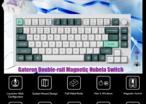 Q1H-P1 Keyboard Double-rail Magnetic Nebula Switch Keychron Q1 HE QMK Wireless Custom 75% Layout Metal RGB Keyboard with Hall Effect Gateron Double-rail Magnetic Nebula Switches ; 1000 Hz 2.4 GHz Mode or Bluetooth 5.1 for up to 3 Device Connectivity , 0.2 mm to 3.8 mm Adjustable Actuation Points ; Dynamic Rapid Trigger ; Four Actions Per Key ; OSA Profile PBT Keycaps ; Windows and macOS | SHELL WHITE Q1H-P1