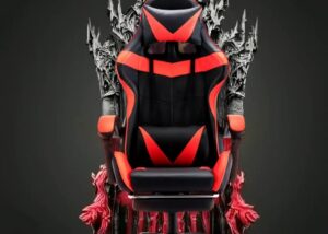 GEATIX-BLACK-RED Ergonomic Gaming Recliner Leather Chair Ergonomic Gaming Recliner Leather Chair, Computer Chair with Lumbar Pillow & Headrest , Racing Style with Recline Angle Swivel Height Adjustment Esports Chair | BLACK & RED