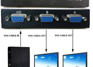 VGA-SPLIT-2PORT 2 Port VGA Splitter Sharing Switch Box 200MHz 2 Port VGA Splitter Sharing Switch Box 200MHz 1 Input 2 Output VGA Switcher 1 PC to 2 Monitors SVGA/XGA Video Distributor Converter 