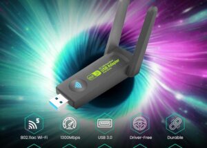 DUAL-BAND-USB-AC1300 Dual Band WiFi 5 Dongle USB Adapter AC1300 Dual Band WiFi 5 Dongle USB Adapter AC1300 | 1300mpbs Wifi Adapter | 3.0 USB WiFi 5dBi Dual Band 2.4GHz/5GHz | Wireless Adapter | PC/Desktop/Tablet/Laptop | Support Windows 11/10/8/7/Vista/XP, Mac OS 