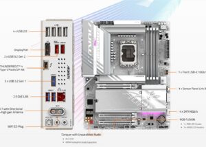 GIG-Z890-ELITE-ICE Z890 AORUS ELITE WIFI7 ICE GIGABYTE Z890 AORUS Elite WIFI7 ICE Intel Core Ultra (Series 2) LGA 1851 Motherboard, ATX, DDR5, 3X M.2, PCIe 5.0, Thunderbolt 4, WIFI7, 2.5GbE LAN, EZ-Latch | SILVER 