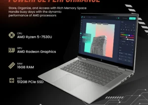 7Y932UAR#ABL X360 2in1 Ryzen 5 7530U TouchScreen 16GB RAM HP ENVY X360 15-FH0007CA AMD Ryzen™ 5 7530U| 16GB LPDDR4x RAM ; 512 GB SSD NVMe | AMD Radeon Graphics | 15.6-inch FHD IPS TouchScreen |  Windows 11 | Full-size Backlit Keyboard | AMD Radeon FreeSync™ Supported | 5MP IR Camera | Natural silver ~ Factory Refurb 