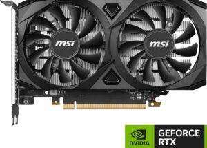 912-V812-016 MSI GeForce RTX 3050 VENTUS 2X OC 6GB GDDR6 MSI GeForce RTX™ 3050 VENTUS 2X 6G OC 6GB GDDR6 ; 96-Bit PCI Express 4.0 x8 ; 1492 MHz Boost Clock ; 2304 Cores CUDA Cores ; Dual Fan ; Afterburner Overclocking Utility ; 2 x HDMI 2.1 1 x DisplayPort 1.4a | BLACK 