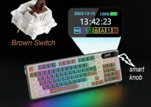 RKS98-CAMPING-BROWN Knob Mechanical Keyboard Brown Switch RK ROYAL KLUDGE RKS98 Mechanical Keyboard w/Smart Display & Knob, Top Mount 96% Wireless Mechanical Keyboard BT/2.4G/USB-C, Hot Swappable, Software Support, Massive Battery, 98 Keys Brown Switch . WIN-iOS-MAC-ANDROID