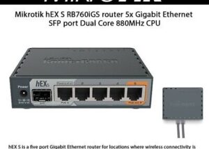 RB760IGS hEX S RB760iGS Gigabit Ethernet Router  MikroTik hEX S RB760iGS Dual-Core 880 MHz Gigabit Ethernet Router , 5x Gigabit Ethernet Ports, USB 2.0, 1.25G SFP, PoE, IPsec Hardware Encryption, microSD Slot, RouterOS L4, 256 MB RAM, 24V Power Adapter