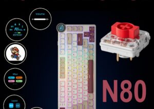 RKN80-PEARLY-RED Red Switch Low Profile Mechanical Keyboard RK ROYAL KLUDGE N80 Low Profile Mechanical Keyboard w/Smart Display Screen & Knob, 75% 80 Keys ; Top Mount 3-Modes BT/2.4G/USB-C Wireless Mechanical Keyboard, Software Support, Massive Battery ; RK Low-profile RED Switches ;WIN-iOS-MAC-ANDROID