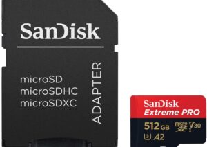 SDSQXCD-512G-GN6MA SanDisk Extreme PRO microSDXC UHS-I 512GB A2 SanDisk Extreme PRO microSDXC UHS-I Memory Card 512 GB + Adapter & RescuePRO Deluxe (for Smartphones, Action Cameras or Drones, A2, Class 10, V30, U3, 200 MB/s Transfer)