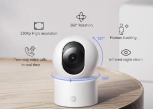 BHR8683GL Xiaomi Smart Security Surveillance Camera 2K Xiaomi Smart Camera C301 2340P (3MP) 360° WiFi Camera for Indoor Use, Human AI Detection, Intelligent Siren, Bi-Directional Audio, Night Vision, Compatible with Alexa and OK Google, White