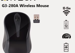 MSW-A4TE-G3-280A A4TECH G3-280A Energy-saving Wireless Mouse with Nano USB Receiver ; 2.4G Hz Connection up to 10-15m Range ; Optical Sensor ; 1200 DPI 125Hz ; 16 Gestures Hotkey Commands.