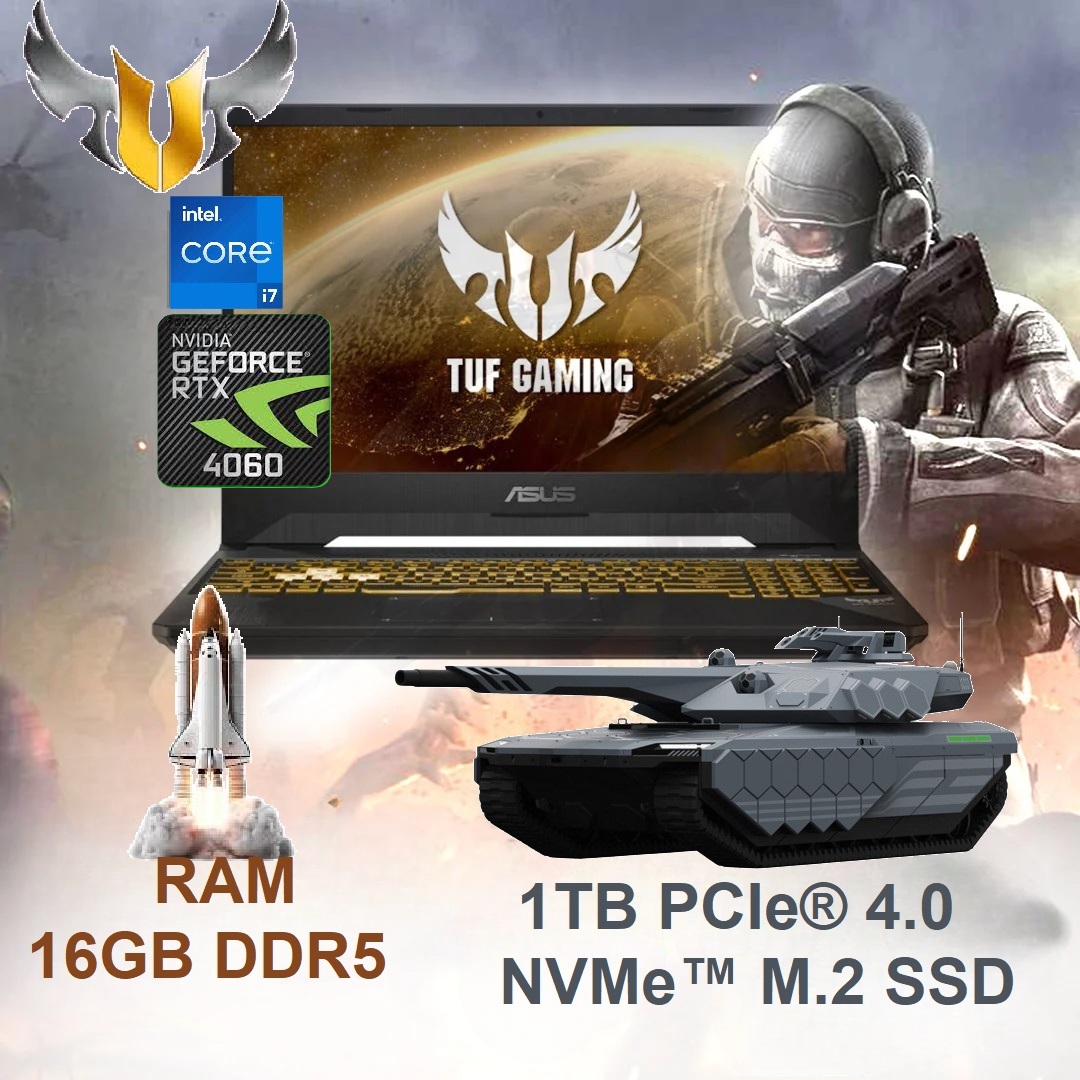 TUF Gaming F15 i7-13620H RTX 4070 1TB SSD 90NR0BV7-M00L10 TUF Gaming F15 i7-13620H RTX 4060 1TB SSD ASUS TUF Gaming F15 FX507VV Intel® Core™ i7-13620H | 16GB DDR5 RAM ; 1TB SSD | RTX™ 4070 , 8GB GDDR6 |  15.6-inch FHD IPS 144Hz |  DOS  | Backlit 1-Zone RGB Keyboard | Mecha Gray