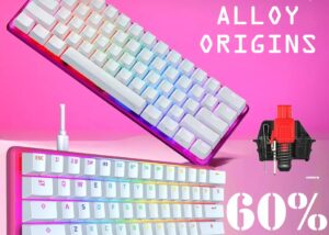 572Y6AA#ACB Alloy Origins 60 PINK Mechanical Keyboard HyperX Alloy Origins 60 - Mechanical Gaming Keyboard, Ultra Compact 60% Form Factor, Double Shot PBT Keycaps, RGB LED Backlit, NGENUITY Software Compatible - Linear HyperX Red Switch | PINK WHITE