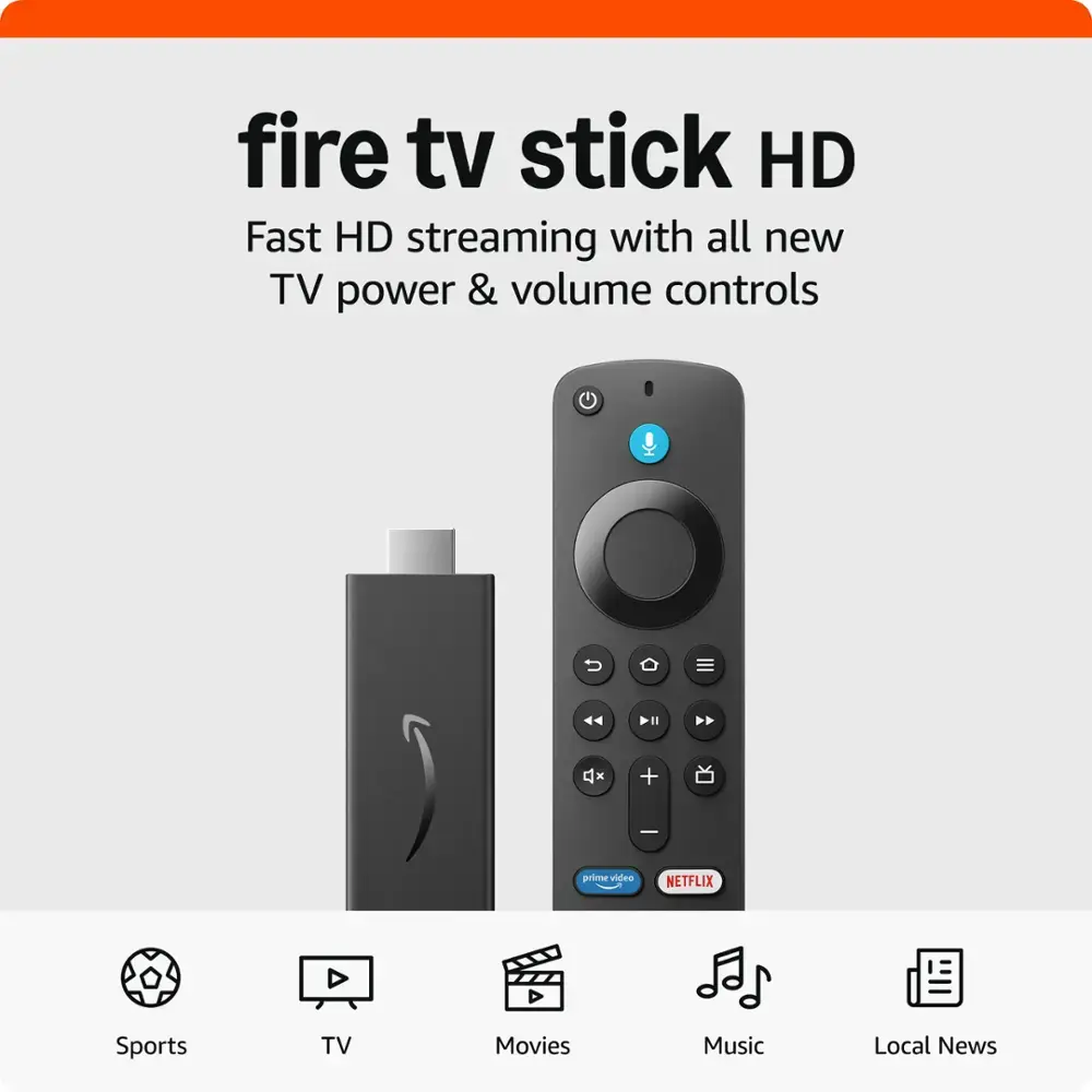 AMAZON-840414697713 Amazon Fire TV Stick HD Streaming 8GB WiFi 5 Alexa Voice Amazon - Fire TV Stick HD, free and live TV, Alexa Voice Remote, smart home controls, HD streaming (2024) ; 8GB WiFi 5 - Black