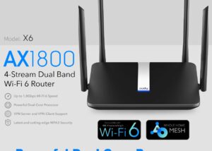 CUDY-X6-EU CUDY X6 AX1800 Gigabit Mesh Wi-Fi 6 Router CUDY X6 AX1800 Gigabit Mesh Wi-Fi 6 Router ; 4-Stream Dual-Band Wi-Fi 6 ;  1201 Mbps + 574 Mbps Wi-Fi ;  5× Gigabit Ethernet Ports ; up to 100 Connected Devices ;  Cudy Mesh, VPN ;  Cudy App, Cloud Control