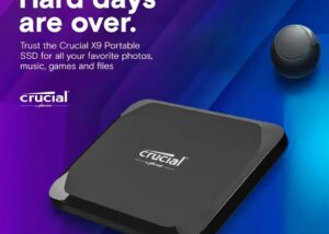 CRU-EXT-SSD-X9-1T Crucial X9 1TB Portable SSD 1050MBs USB C Crucial X9 1TB Portable SSD - Reads up to 1050MB/s - Lightweight and Small Storage for backups, Videos and Photos with Mylio Photo Management Offer - PC and Mac - USB 3.2 - External Solid State Drive