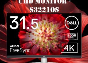 DELL-S3221QS 32 Inch Curved 4K UHD VA Monitor Dell S3221QS 32 Inch Curved 4K UHD (3840 x 2160), VA Ultra-Thin Bezel Monitor, 60Hz, 4MS Response Time, 90% DCI-P3, 99% sRGB, AMD FreeSync, HDMI, DisplayPort, Built in Speakers, VESA Certified | Silver