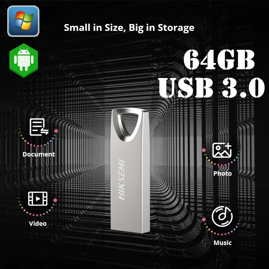 HS-USB-M200-64GB-U3 HIKSEMI USB3 FLASH DRIVE 64GB All-metal Shell HIKSEMI CLASSIC USB3.0 FLASH DRIVE 64GB  ;80MB/s Read ; 25MB/s Write ; All-metal Shell ; Support Windows/Android System ; Both USB 3.0 and USB 2.0 Compatible | SILVER M200