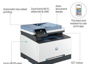 499M8A HP Color LaserJet Pro Wireless Print Scan Copy HP Color LaserJet Pro MFP 3303fdw - Wireless, Print, Scan, Copy, Fax, Up to 25 ppm ; 600 x 600 dpi ; Duplex  Automatic 2-sided printing, Touchscreen ; Built-in dual-band Wi-Fi; 10/100Base-TX Ethernet 