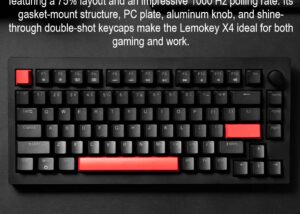 X4-A3P X4 75 Layout Mechanical Keyboard w BROWN Switch Keychron Lemokey X4 75% Layout Mechanical Keyboard with BROWN Switches ; 1000Hz Polling Rate ; Pre-Lubed Shine-through Cherry Profile Side-Printed Double-Shot PBT Keycaps ; QMK Customizable ; N-key Rollover Anti-Ghosting ; Red Backlit ; for Windows/Linux/macOS | PURPLE X4-A3P 