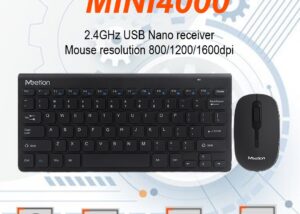 MEETION-MINI4000-WL MINI4000 WIRELESS COMBO Keyboard Mouse Set MEETION MINI4000 2.4 GHz WIRELESS COMBO Keyboard & Mouse Set ; Plug & Play USB Nano Receiver ; Mute Button Design ; 800-1200-1600 Adjustable DPI Switch ; 12 Multimedia Keys ; Mute Button Design ; Win XP/Vista/7/8/10/11/MAC OS | BLACK