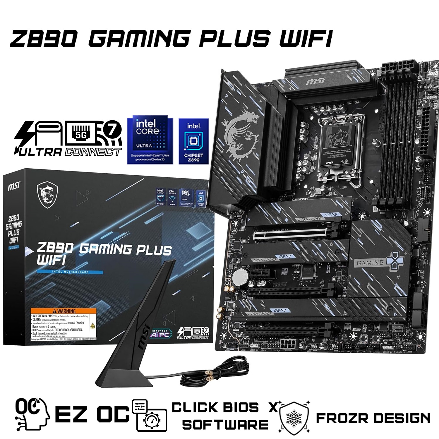 911-7E34-002 Z890 Gaming Plus WiFi Motherboard LGA 1851 MSI Z890 Gaming Plus WiFi Gaming Motherboard (Supports Core Ultra Series 2 Intel Processors, LGA 1851, DDR5, PCIe 5.0, M.2, SATA, 5Gbps LAN, USB Type-C, Wi-Fi 7, Bluetooth 5.4, Thunderbolt 4, ATX)