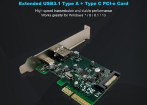 SPB302 PCI Express Expansion Card Type A and Type C PCI-E to USB3.1 (Type A + Type C) PCI Express Expansion Card USB3.1 Hub Controller Adapter Superspeed 10Gbps Internal 15Pin Power Connector with Asmedia Chipset ASM1142 | SPB302