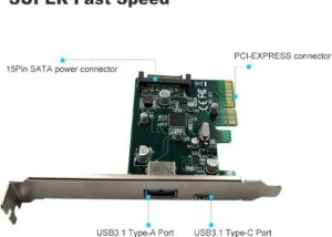 SPB302 PCI Express Expansion Card Type A and Type C PCI-E to USB3.1 (Type A + Type C) PCI Express Expansion Card USB3.1 Hub Controller Adapter Superspeed 10Gbps Internal 15Pin Power Connector with Asmedia Chipset ASM1142 | SPB302