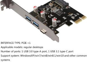 PCIe1X To USB3.1 USB3.0A Type C  Internal Expansion Card Controller Adapter ; 10Gbps Fast Transfer Expands Desktop Upgrades 15Pin Power