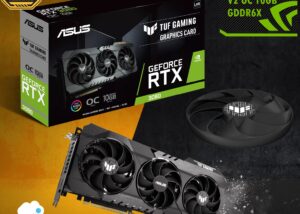 90YV0FB4-M0NM00 TUF RTX 3080 V2 OC 10GB LHR Triple Fan PCIe 4 ASUS TUF Gaming GeForce RTX™ 3080 V2 OC Edition 10GB GDDR6X with LHR (PCIe 4.0, 10GB GDDR6X, LHR, HDMI 2.1, DisplayPort 1.4a, Dual Ball Fan Bearings, Military-grade Certification, GPU Tweak II)