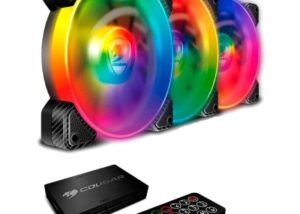 FAN-COUG-SPB120 Cougar Hydraulic Vortex RGB SPB 120 mm PMW HDB Cooling Kit with addressable RGB Lighting, Core Box v2, Remote Controller and Three Vortex RGB SPB 120 Cooling Fans (3 Pack)