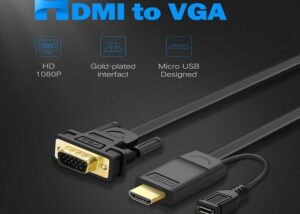 UGREEN-30449 UGREEN HDMI to VGA Converter Cable Micro USB UGREEN HDMI to VGA Converter Cable , 1920 * 1080P @ 60Hz, Gold-Plated Head, Multiple Shielding, Strong Anti-Interference, 1.5 Meters, Black | 30449