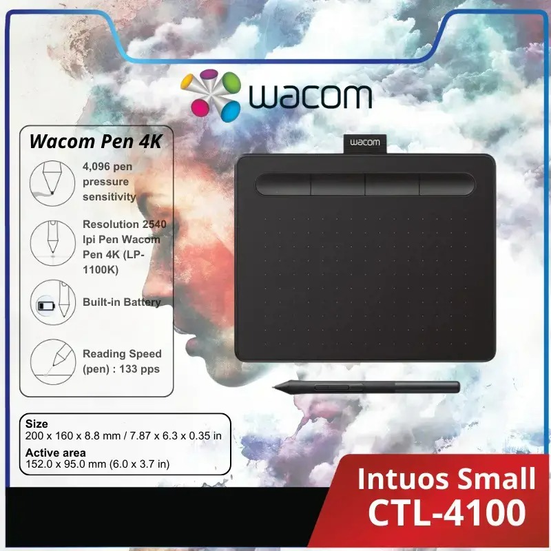 CTL-4100WLK-N Wacom Intuos S Black Bluetooth Drawing Tablet Wacom Intuos S Black with Bluetooth – Drawing Tablet with Pen, Stylus Battery-free & Pressure-sensitive, Compatible with Windows, Mac & Android, Perfect Tablet for Drawing, Graphics or Remote Working