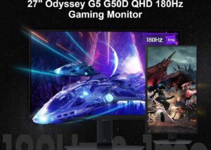 LS27DG502EMXUE 27 inch QHD 180Hz 1ms IPS Gaming Monitor SAMSUNG 27" Odyssey G5 G50D QHD 180Hz 1ms(GTG) IPS Gaming Monitor ; VESA DisplayHDR 400 ; AMD FreeSync  ; 178° Wide Viewing Angle ; Eye Saver Mode ; Adjustable Stand Height Tilt Pivot ; Super Arena Gaming UX ; Auto Source Switch+ | BLACK