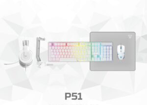 FAN-P51-WHITE FANTECH P51 5 in 1 WHITE Power Bundle FANTECH P51 PC Gamer Basic 5 in-1 Gaming Set Gaming Keyboard and Mouse Combo, Gaming Headset and Headphone Stand Gaming Mouse Pad Wired RGB Rainbow Backlight  Fantech P51 5 in 1 WHITE Power Bundle : Flash HQ53 Headset , Tower II AC304 Headset Stand , Shikari K515 Gaming Keyboard , Vigil MP356 Mousepad , Crypto VX7 Gaming Mouse 