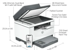 9YG08A HP LaserJet Monochrome Compact Printer HP LaserJet MFP M236sdn Monochrome Compact Printer with LCD Display ; Print, copy, scan ; 29 ppm at 600 x 600 dpi ; Auto-duplex Printing ; Hi-Speed USB 2.0; 1 Fast Ethernet 10/100Base-TX Connectivity ; Smartphone Scanning  | 9YG08A