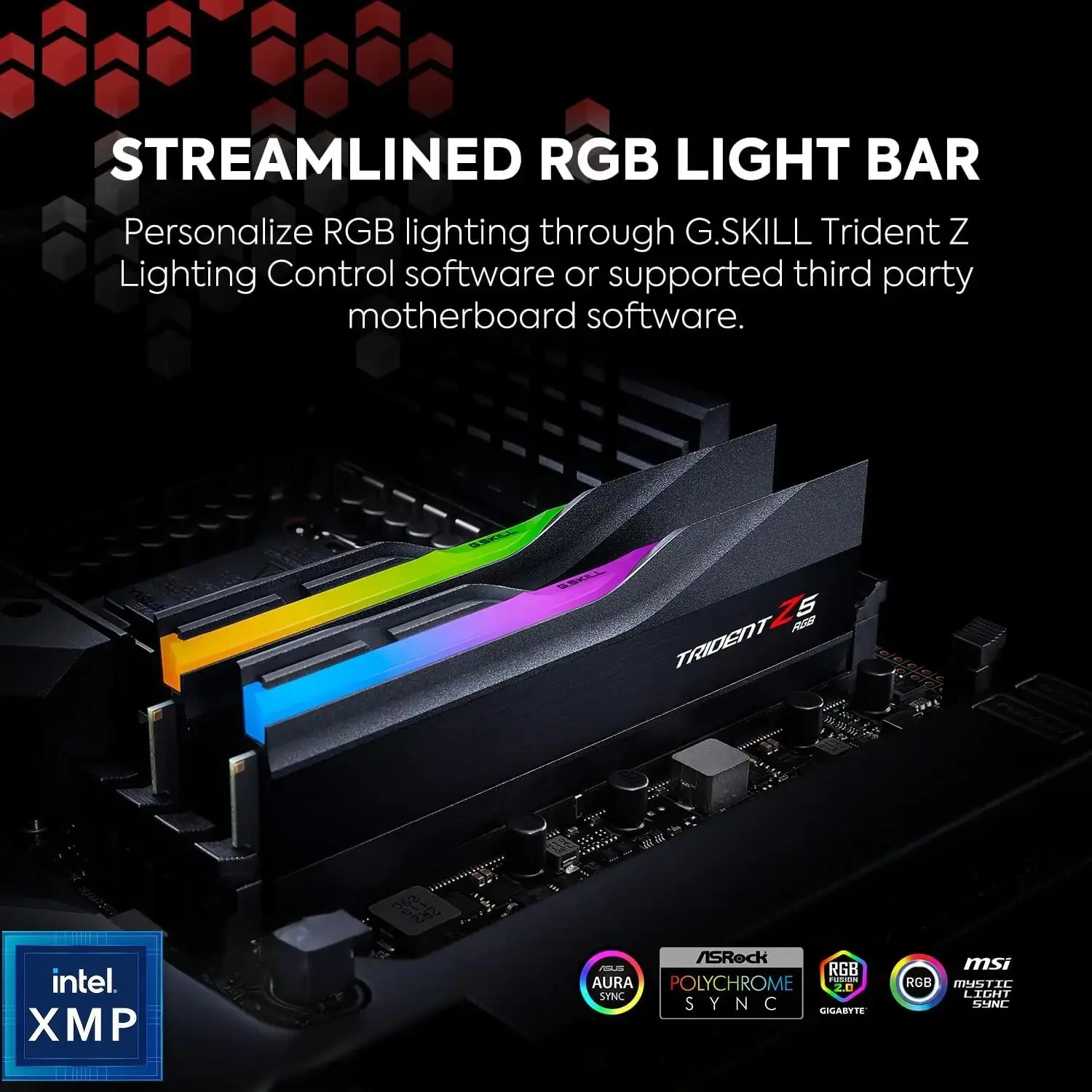 6000J3636F32GX2-TZ5R RGB DDR5 RAM Kit 64GB 6000MT CL36 XMP 3.0 G.SKILL Trident Z5 RGB Series (Intel XMP 3.0 ) DDR5 RAM Kit 64GB (2x32GB) 6000MT/s CL36 1.35V (PC5 48000) Desktop Computer Memory UDIMM - Matte Black F5-6000J3636F32GX2-TZ5RK