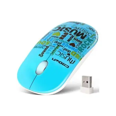 Crown Wireless Optical mouse 2.4GH USB ; 1000 DPI Optical Sensor ; 3 Buttons ; 10 meters Wireless range ; Ergonomic Design ; for PC & Mac | BLUE 