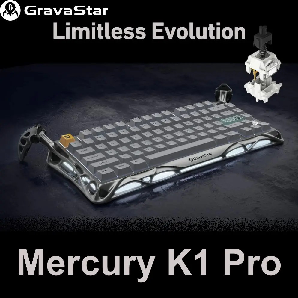 GRAVASTAR-K1PRO-KBS GravaStar Mercury K1 Pro Gaming Keyboard GravaStar Mercury K1 Pro Wireless Gaming 75% Keyboard: Minimalist Style with Cement Gray Textured Keycaps, Aluminum Alloy, 75 Mechanical Keyboard, 79 Keys + KNOB, Durable & Stylish for Home/Office Use ; LINEAR SWITCH POK+POM | Concrete Gray