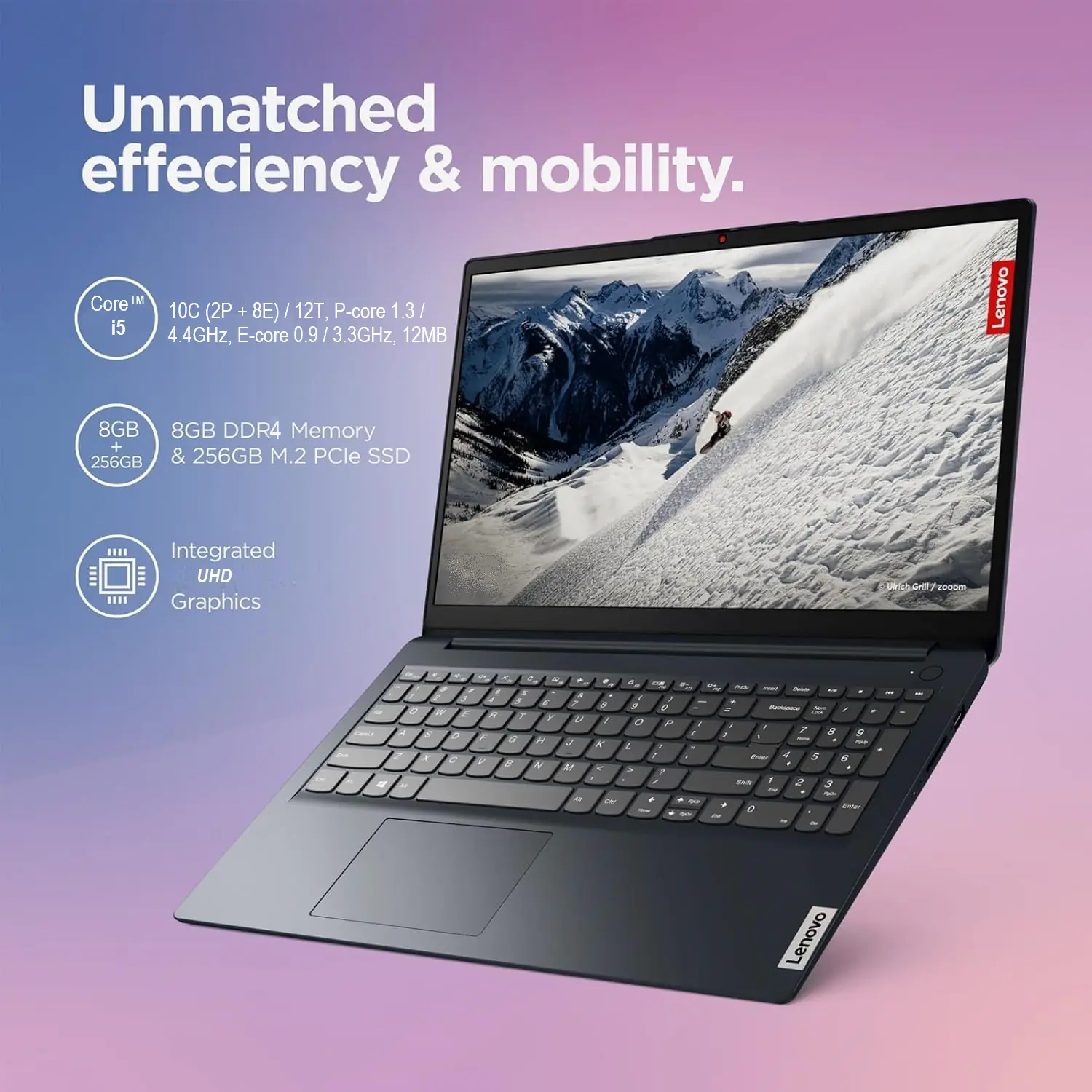 82QD00GNUS IdeaPad i5-1235U Windows 11 8GB RAM 256GB SSD Lenovo IdeaPad 1 15IAU7 Intel® Core™ i5-1235U | 8 GB RAM DDR4 , 256GB SSD NVMe® | 15.6 Inch FHD TN Display | Intel® UHD Graphics | Windows® 11 Home in S mode | Abyss Blue