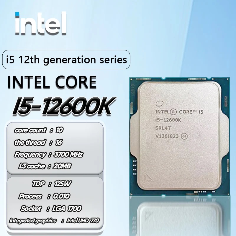 INTEL-CPU-I5-12600K Intel Core i5-12600K Desktop Processor CPU Intel® Core™ i5-12600K- Core i5 12th Gen Alder Lake 10-Core (6P+4E) 3.7 GHz LGA 1700 125W Intel UHD Graphics 770 Desktop Processor BOXED