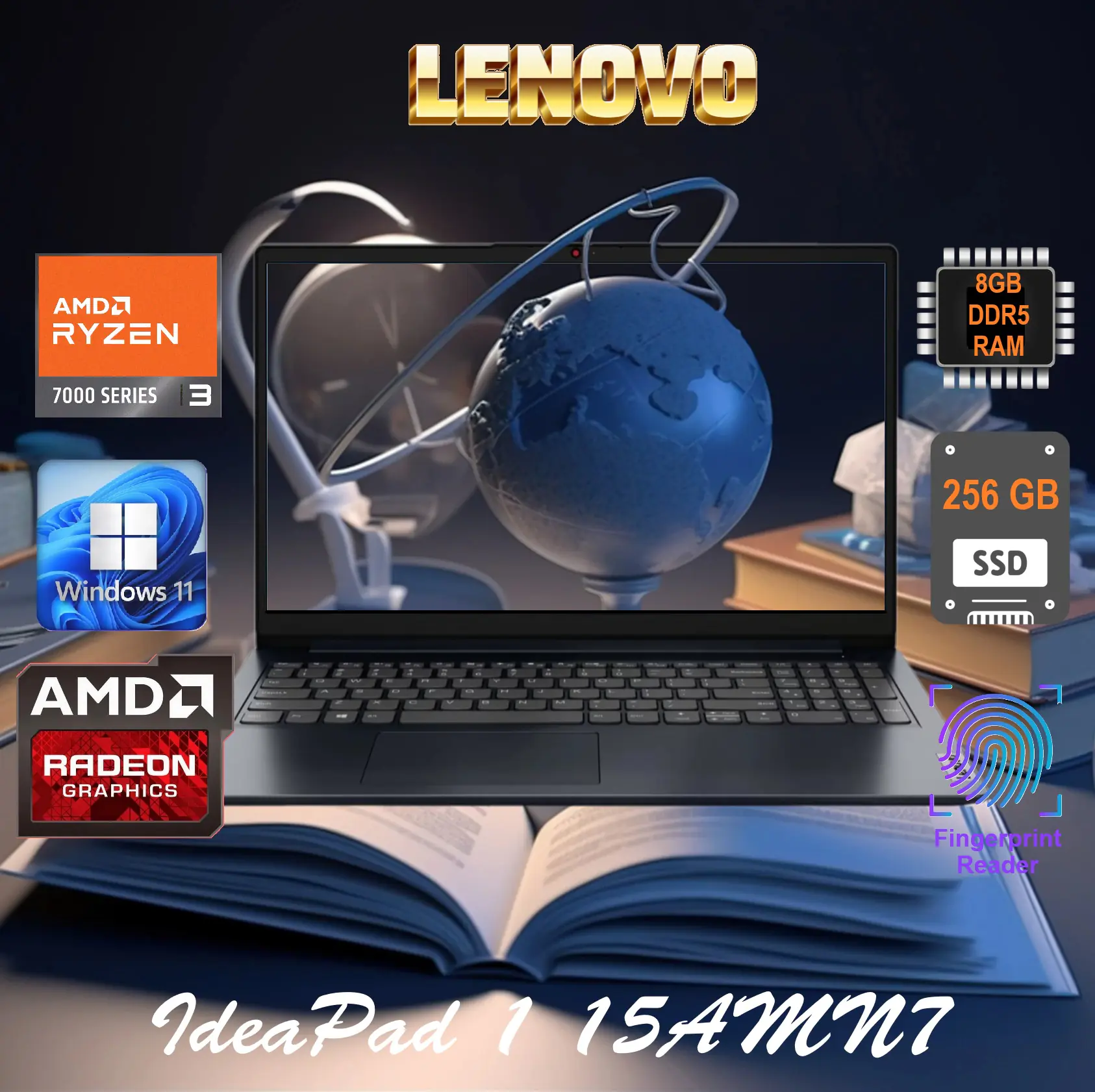 82VGX011US LENOVO IdeaPad 8GB DDR5 RAM 256 NVMe SSD LENOVO IdeaPad 1 15AMN7 AMD Ryzen 3 7320U | 8GB DDR5 RAM ; 256 NVMe SSD | Integrated AMD Radeon™ Graphics | 15.6 inch FHD Display | Windows 11 | Abyss Blue ~ NEW OPEN BOX